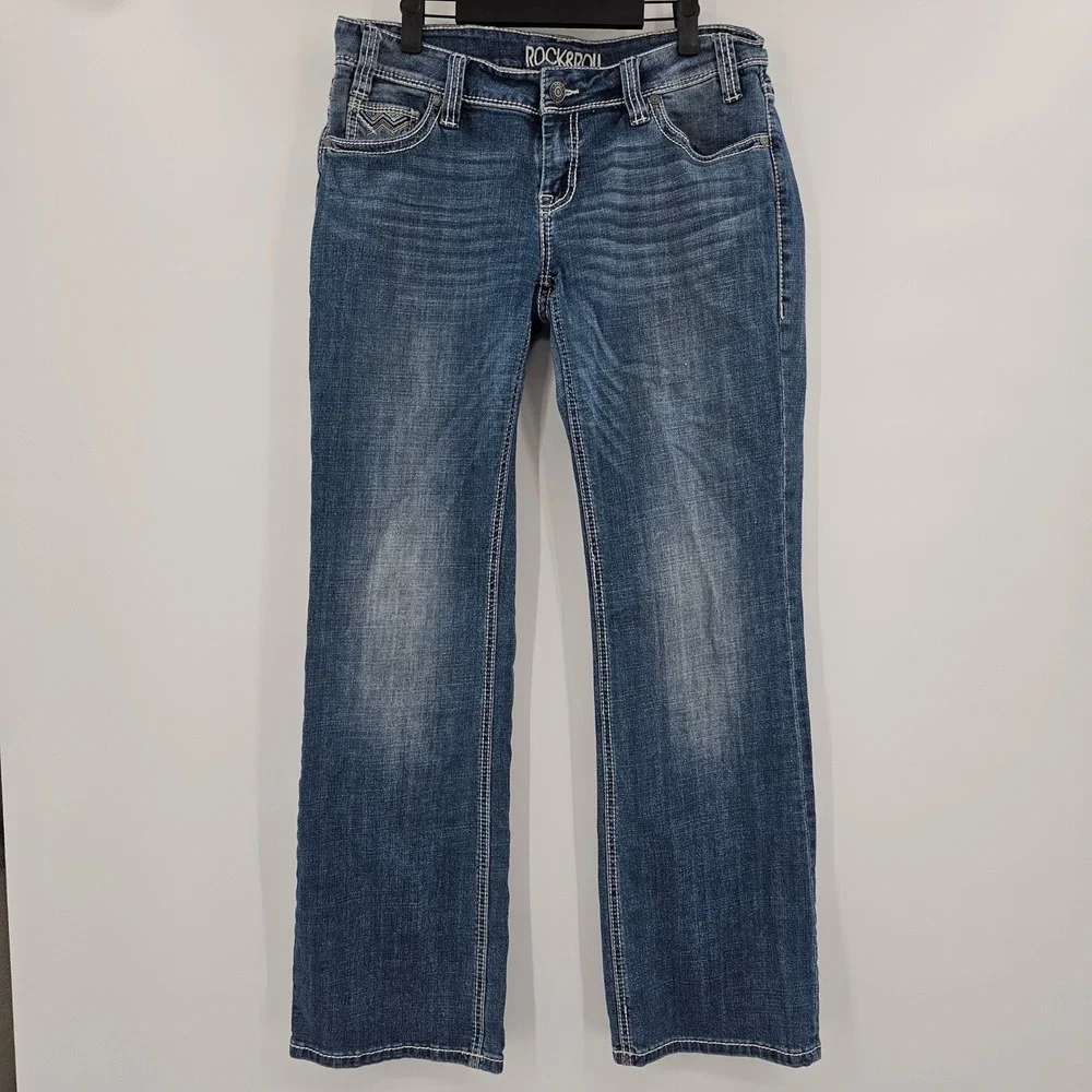 Rock and Roll Cowgirl Riding Jeans 32x34 Medium Wash Bootcut‎ W7-2526